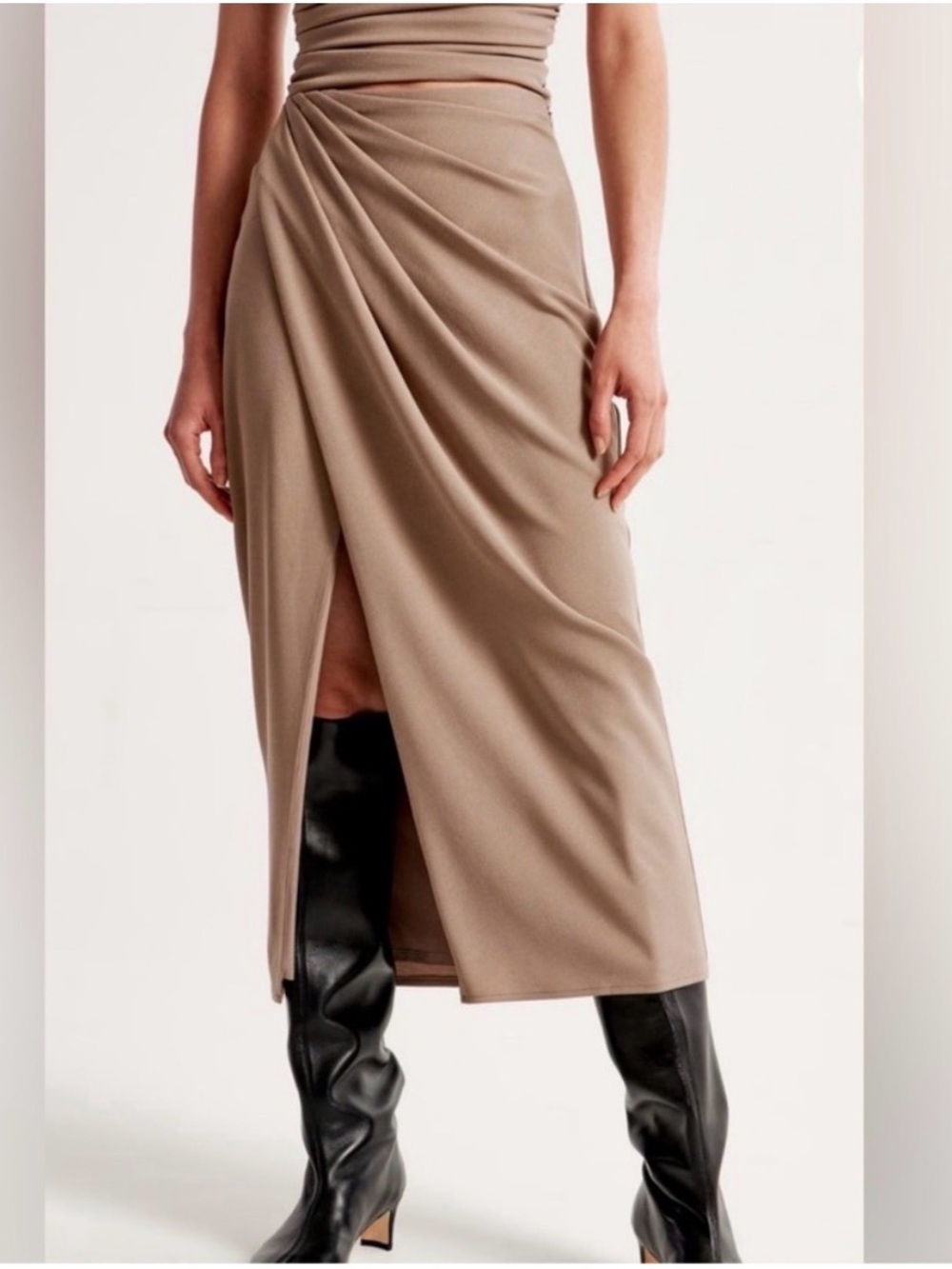 Abercrombie & Fitch Crepe Draped Front-Slit Midi Skirt